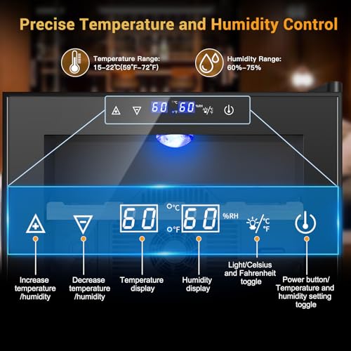 Image of 50L Electric Humidor, 300 Counts Large Capacity,Thermostatic Humidor Cabinet with Digital LED Screen, Safety Lock,Smart Humidity & Temp Control, Gifts for Men