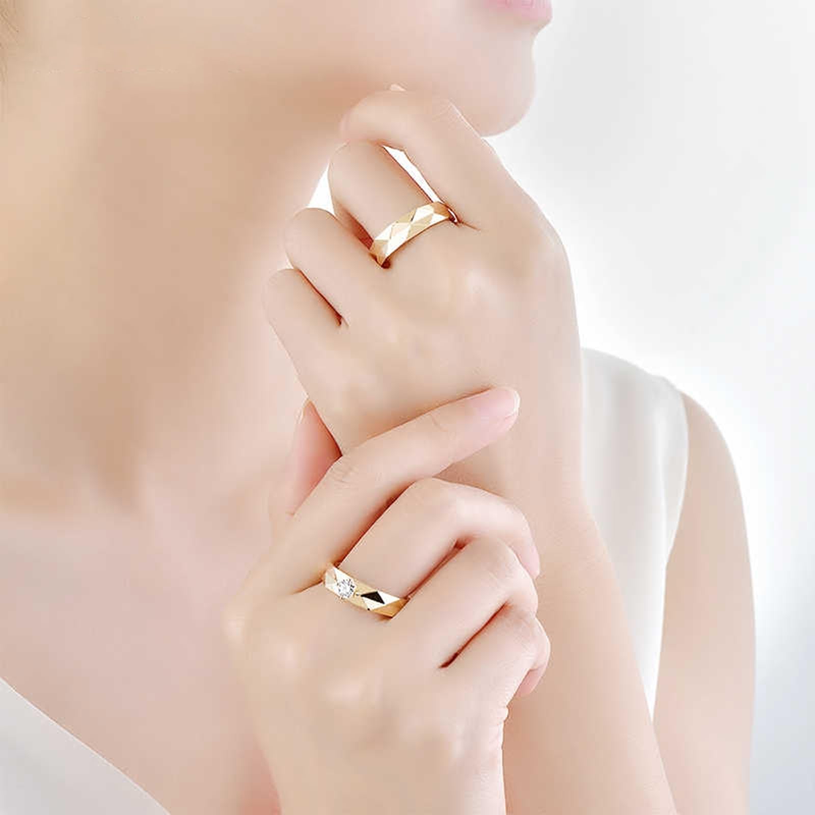 Anillo de boda de oro amarillo de 18 quilates, diamante solitario de 0,3 quilates, alianzas de boda 750, oro auténtico, 5,3 mm, para mujer, talla 62 (19,7)