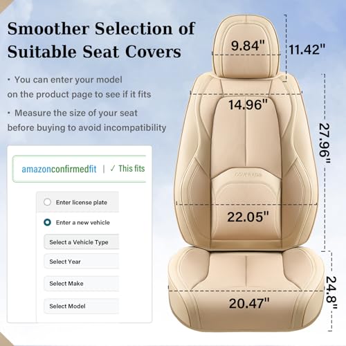 Image of Coverado Car Seat Covers Full Set, Premium Nappa Leather Seat Covers for Car, Waterproof Car Seat Protector with Lumbar Support, Automotive Seat Covers Universal Fit for Most Cars SUV Truck(Beige)