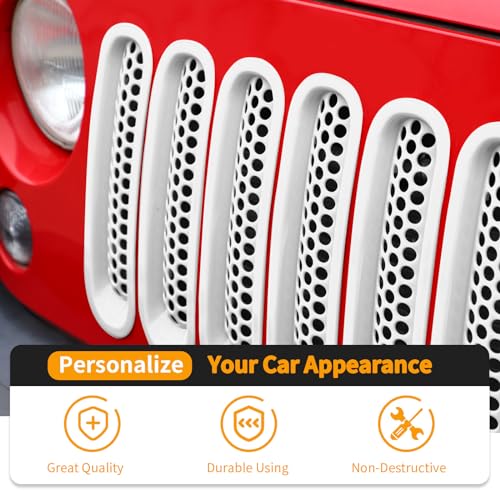 Image of Hoolcar Front Grill Mesh Inserts Clip-in Honeycomb Grille Guard Cover Fit for Jeep Wrangler JK JKU 2007-2017, Exterior Accessories, White