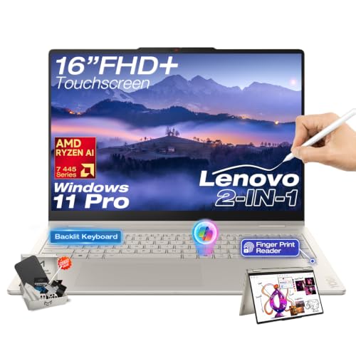 Lenovo Yoga 7a 2-in-1 Laptop, 16" WUXGA IPS Touchscreen Display, AMD Ryzen AI 7 445, 50 Tops NPU, Copilot+ PC, 16GB LPDDR5x, 1TB SSD, Wi-Fi 7, Backlit Keyboard, Fingerprint, Windows 11 Pro - image 1