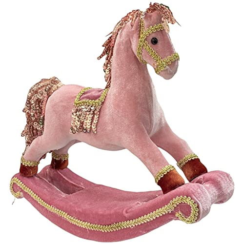 Figura de caballo oscilante de Navidad con lentejuelas de terciopelo rosa Cover