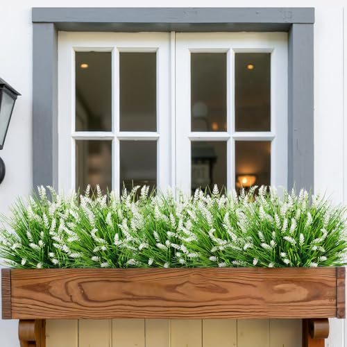 Image of Bassion 24 Bundles Fake Lavender Artificial Flowers for Outdoors, White