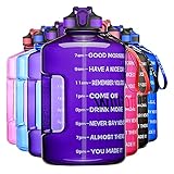 ETDW Gallon Motivational Water Bottle Jug with Straw Clean Brush, 128oz BPA Free Time Marker Water Container, Leakproof Daily Water Intake Bottle Purple