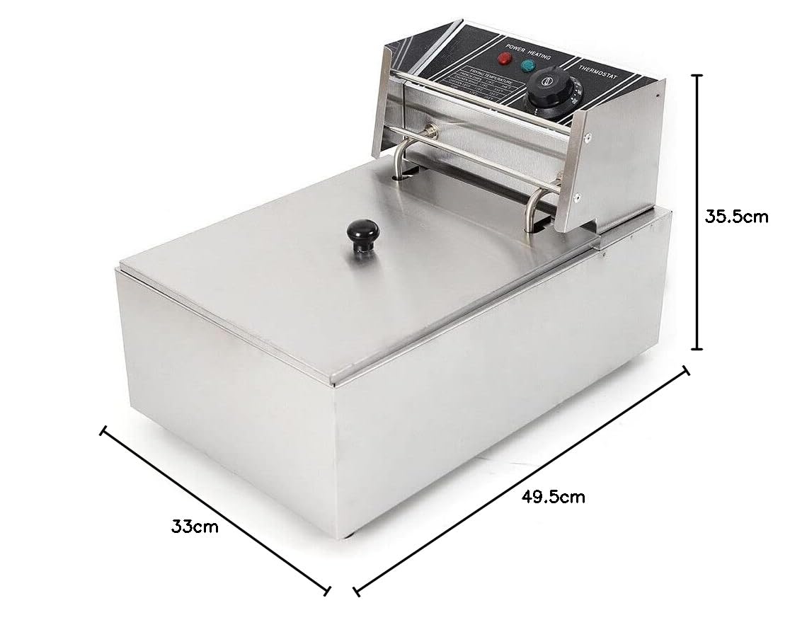Friggitrice elettrica commerciale, in acciaio inox 6L 2500W friggitrice professionale con zona fredda con un serbatoio, friggitrice commerciale con cestino e controllo della temperatura