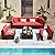 Devoko 7 Pieces Outdoor Sectional Sofa Patio Furniture Sets Manual Weaving Wicker Rattan Patio Conversation Sets with Cushion and Glass Table (Red)