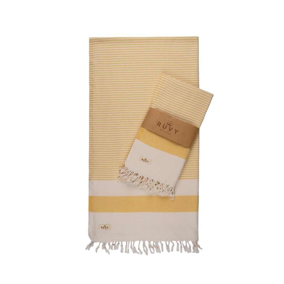 Ruvy Home Basics 2 Pack Turkish Beach Towels – Oversized Quick-Dry Bath Towels (40 x 72 Inches) – 100% Cotton Large Towels for Pool, Yoga, Travel,