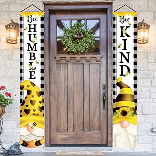 Ortigia Summer Gnome Porch Sign Bee Kind Bee Humble Banner For Front Door Cute Summer Spring Sunflowers Hanging Flag Buffalo Check Plaid Farmhouse Seasonal Wall Decor Indoor Outdoor Party Supplies #TOP15