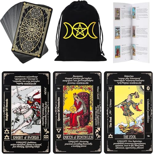 GEELBS Baralho de tarot de 78 cartas com guia e bolsa de linho, conjunto completo para adivinhação, adequado para todos os níveis