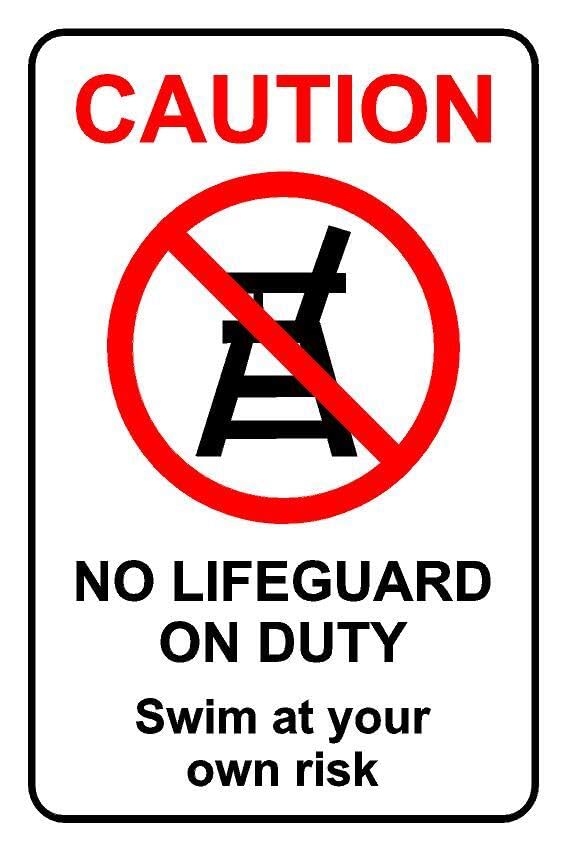 Caution no lifeguard on duty swim at your own risk safety sign - 1mm flexible Plastic sign (200mm x 150mm)