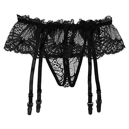 Men's Floral Lace Bikini Briefs Sissy Skirted Panties Lingerie Thong Underwear with Garters4