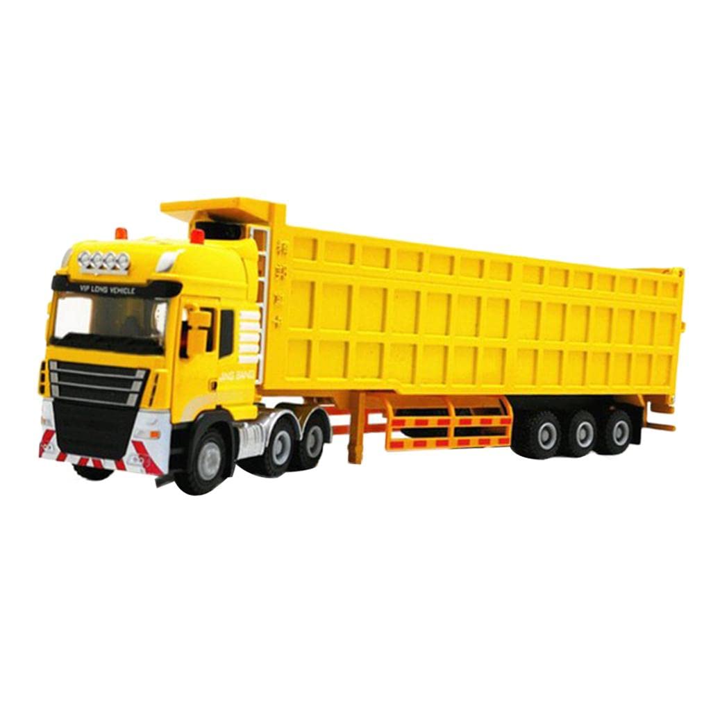 Modèle Principal Semi Remorque avec Camion Transport Maquette Engin Miniature Jouet Alliage Zinc Fonction Simulation Convient pour Collection Bureau S, Jaune