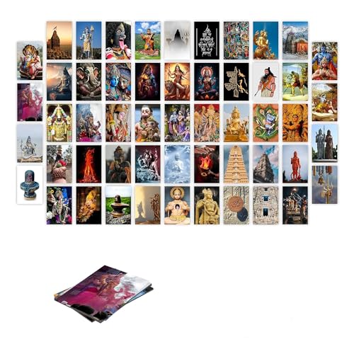Image of SG Pack of 54 God Photos Wall Collage Kit Posters - 4 x 6 Inches Posters for Room Wall Decor, Pooja Room - Glue Dots Included
