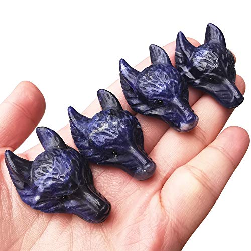Manekieko Natural Sodalite 40mm Wolf Head Pocket Crystals and Healing Stone Figurine,Haped DIY-Jewelry Pendant - Image 3