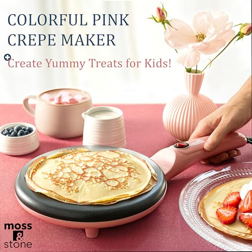 Image of Moss & Stone Pink Electric Crepe Maker, 8 inch Portable Nonstick Crepe Pan