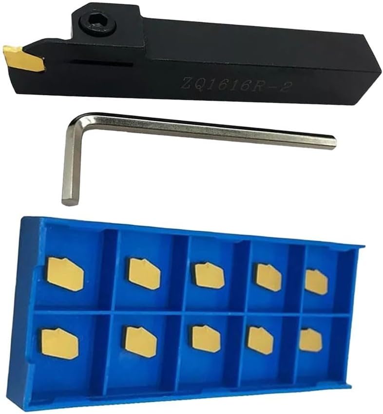 ZQ1616R-2 CNC Grooving Cut-Off Slotting Tool Holder With 10 SP200 Carbide Turning Inserts, 40Cr Steel, 5/8in Diameter, 3.94in Length, 2Mm Cutting Width For Semi-Finishing And Finishing