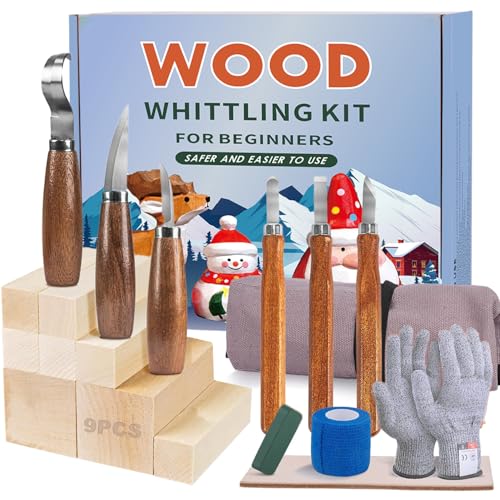 Wood Woodworking Tools Kit 21PCS Wood Woodworking Kit for Adults Beginners 6PCS Woodworking Tools and 9PCS Basswood Blocks Gloves Roll Bag Durable Woodworking Tools Kit