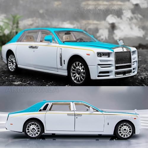 Image of Exquisite car Model 1 /24 Rolls-Royce Phantom Model Car,Zinc Alloy Pull Back Toy car with Sound and Light for Kids Boy Girl Gift. (Blue-White)