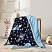 Marina Decoration Reversible Rich Printed Woven Fluffy Plush Soft Warm Flannel Fleece Sherpa Kids Children Blanket, 30 x 40 Inch Blue White Color Rockets and Stars with Navy Blue Base Pattern