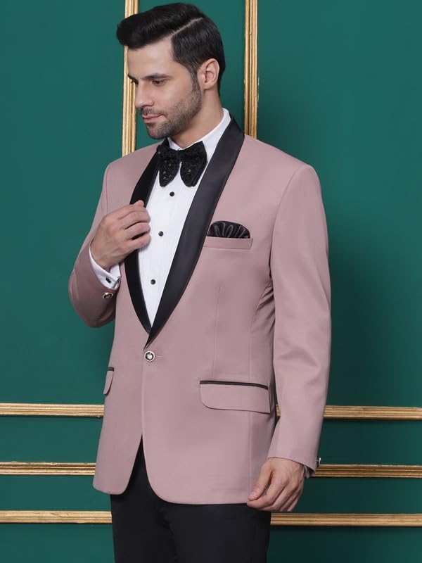 Image of FAVOROSKI Tuxedo Blazer for Men with 2 Pockets | Rayon Slim Fit Blazers | Ethnic Wear Tuxedos | One Button Solid Tuxedo Blazers in Shawl Collar | Blazer for Wedding, Festive, Formal