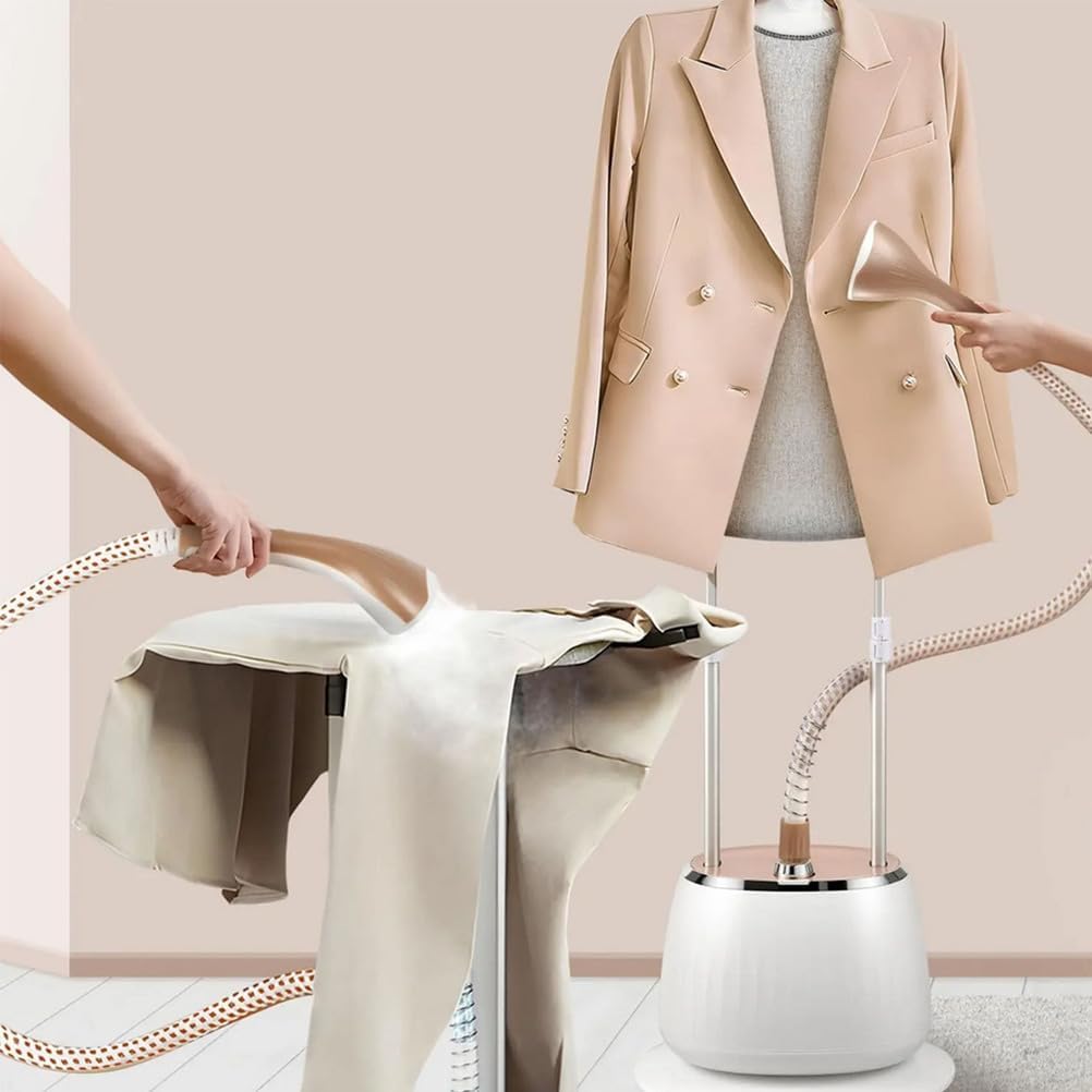 1800W Multi-Functional Vertical Clothing Steamer - Adjustable Double Rod for Cotton & Wool - Powerful Standing Garment Steamer for Quick Wrinkle Removal & Refreshing Fabrics