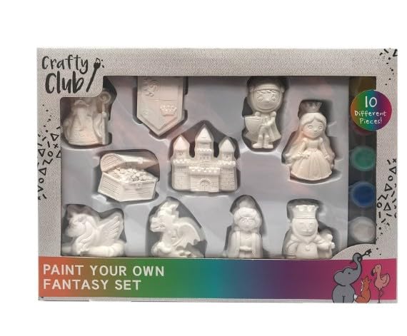 New Paint Your Own Plaster Figures Set with 10 Plaster Figures to Paint with Bright and Colourful Paint Pots Included, Get Creative and Have Some Fun, Perfect for Kids - Fantasy