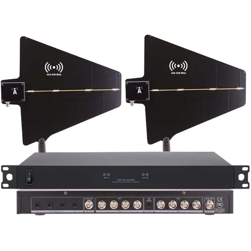 Sistema di distribuzione dell'energia per antenna UHF, amplificatore di segnale microfono wireless, 8 porte, gamma di frequenza 450-950 MHz, miglioramento del segnale fino a 1000 m per eventi live