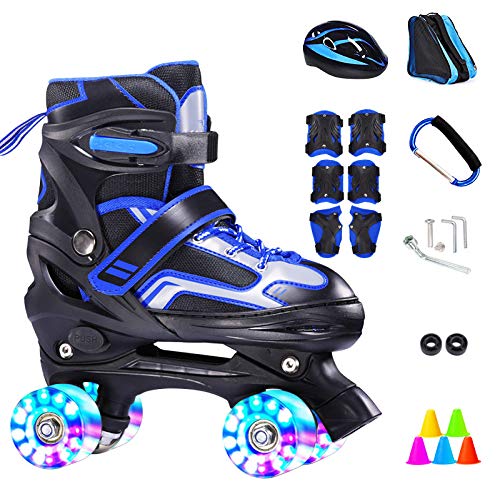 ZCRFY Patines Niños Roller Skates Doble Fila 4 Rueda Zapatos Deslizantes Patinaje Cuádruple Ajustable Flash para Principiantes 3-14 Años De Edad Regalos para Niños,Blue2-Set2-S(26-33) Code