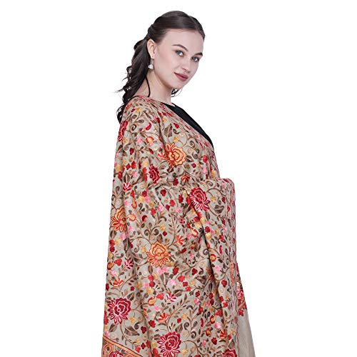 Women's Kashmiri Wool Blended Shawl Embroidered by Kashmiri Artisans, (Large Size - 40 x 80 Inches)2