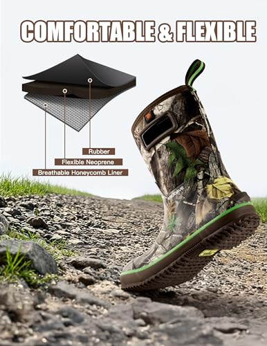 Image of Trudave Rubber Rain Boots for Men, Neoprene Waterproof Rain Boots, Mid Calf All-Season Mud Boots, Insulated Warm Outdoor Work Shoes for Hunting, Gardening, Farming, Yard Working