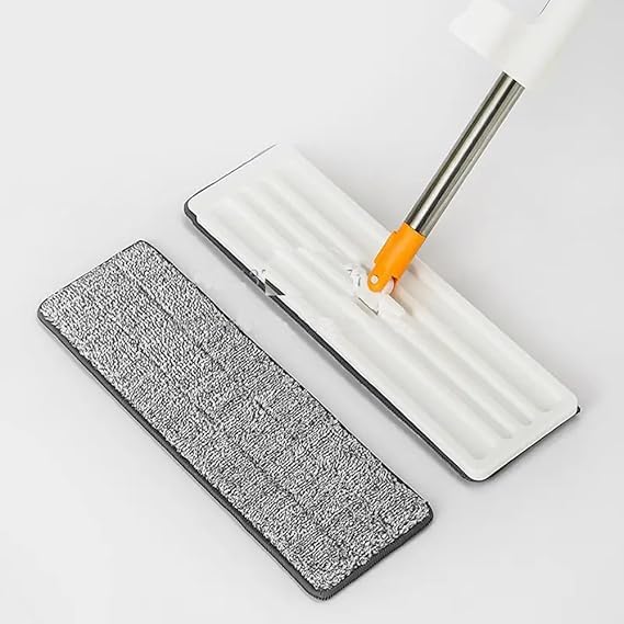 Image of Veloxi Flat Microfiber Magic Mop for Floor Cleaning | Hands-Free Self Squeeze Mop with Stainless-Steel Handle & Washable Microfiber Refill (O Mop)