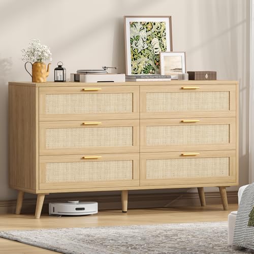 Rovaurx Rattan 6 Drawer Double Dresser for Bedroom,...