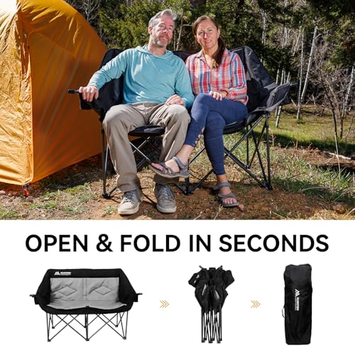 Huskfirm 2 Person Camping Chair Oversized Loveseat Camping Chair Double Camping Chairs for Adults Heavy Duty Camping Couch Black Outdoor Folding Chair Portable Patio Lawn Chair HF-LS-001 の商品画像 3