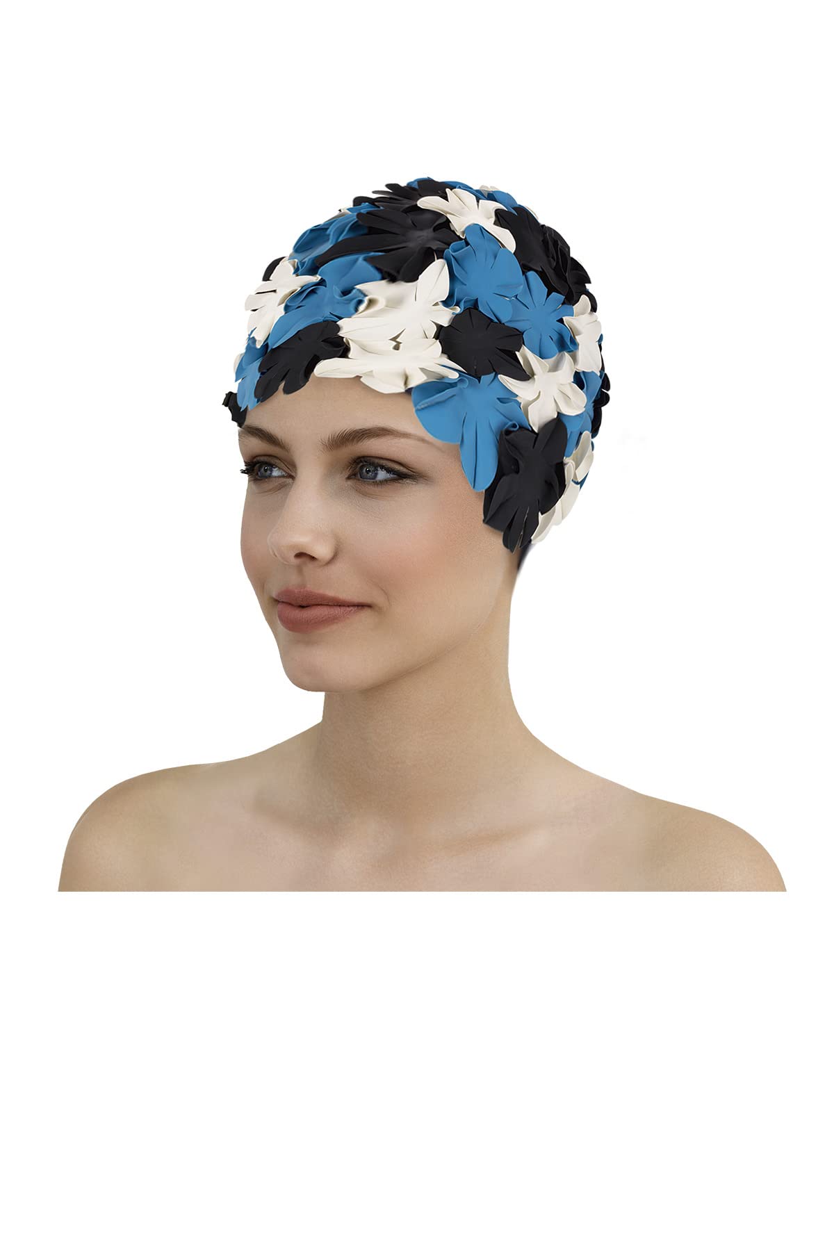 Fashy Damen Blüten-Gummibadehaube, blau, 3191 50