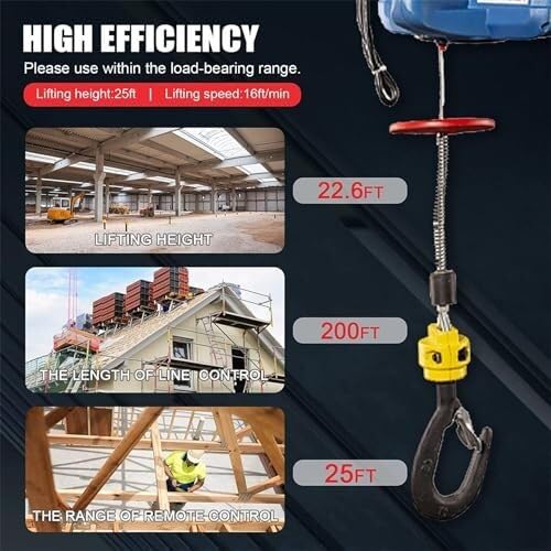 Elektrischer Hebekran mit kabelloser Fernbedienung, 200–500 kg Tragkraft, 1500 W Leistung, 25 Fuß Hubhöhe für den industriellen und privaten Gebrauch(Orange,200kg)