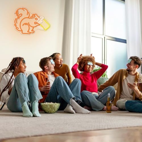 Image of Squirrel Beer Neon Sign for Wall Decor Bar Neon Light Orange Squirrel Drinking Wine Led Light Animal LED Sign Dimmable LED Neon Light for Bar Bedroom Kidsroom Business Game Room