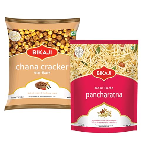 Bikaji Kaju Badam Laccha with Potato Stick 350g & Roasted Chana Cracker 200g – Total 550g (19.40 oz) | Crunchy Protein Mixture Combo