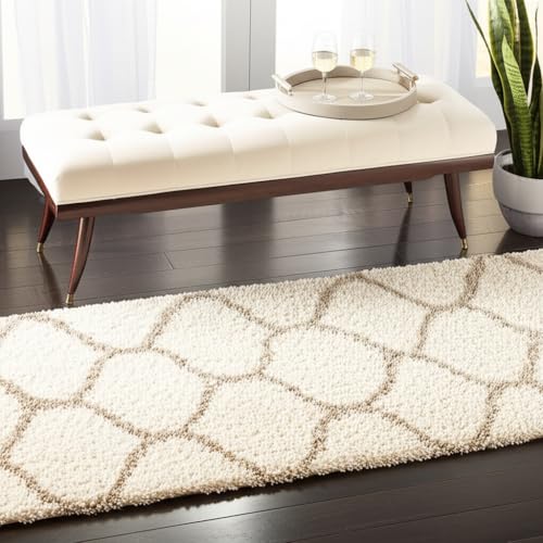 Image of Carpet for Hallway, Kitchen, and Modern InteriorsCarpetCozy Shag Runner for Living Room, Bedroom & Office Decor ETC Size 2x8 feet, Patten-Solid Ivory M