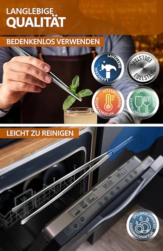 4smile Kochpinzette, 2 Stück Set - Kochpinzette Edelstahl, 30 cm lang, Pinzette Küche - Grillpinzette rund zum Kochen und Braten + Küchenpinzette spitz zum Dekorieren 5