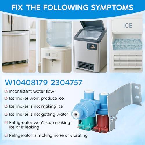 Image of Upgraded W10408179 Refrigerator Water Inlet Valve Fit for Whirl-pool Ken-more May-tag Ice Maker, WPW10179146 Water Valve with Tubing Connector Replaces 4389177 W10445780