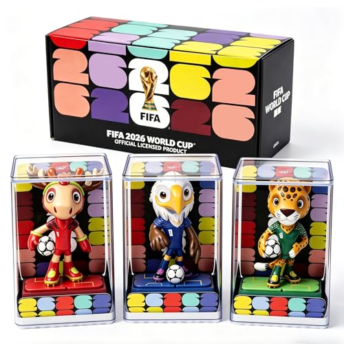 LazyGoose FIFA 2026 World Cup Official Licensed Mascot Figurines Set of 3 Clutch Maple & Zayu with Display Box World Cup Merchandise Collectible Soccer Figures Gift for Fans (Set of 3 (5 inch))