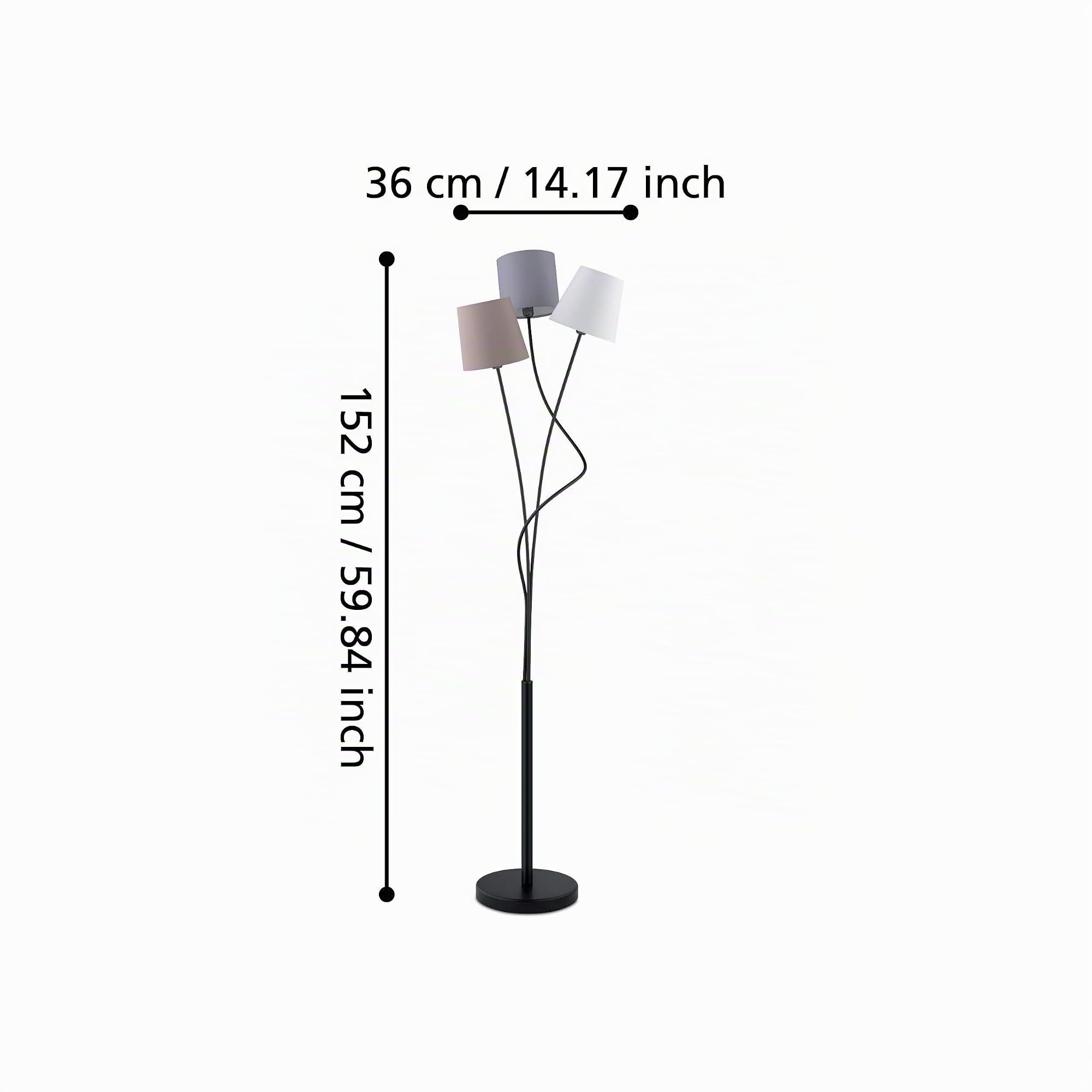 Eglo Lampada da terra Maronda, lampada a stelo a tre punti luce, lampada | da terra in acciaio e tessuto, nero, antracite, bianco, marrone, attacco E14, incl interruttore a pedale