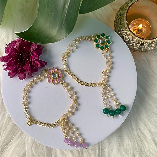 Image of I Jewels Womens Designer Pearl Rakshabandhan Lumba Bracelet For Bhabhi /Sister