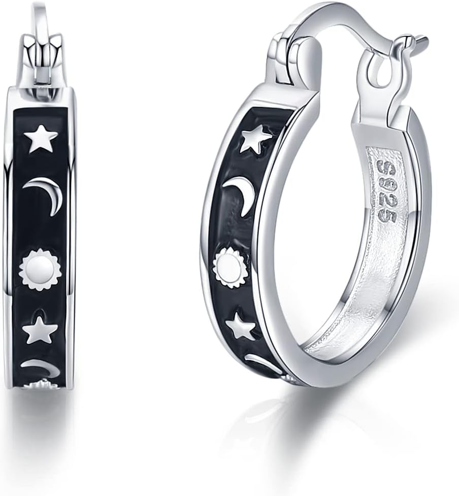 CHENGHONG Sun and Moon Earrings 925 Sterling Silver Star Hoop Huggie Earrings Hypoallergenic Moon Sun Star Jewelry Mothers Day Gifts for Women
