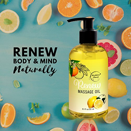 Renew Massage Oil with Orange, Lemon & Peppermint Essential Oils - Great for Massage Therapy or Home use. Ideal for Full Body – with Almond, Grapeseed & Jojoba Oils – By Brookethorne Naturals - Thumbnail 4