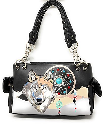 Western Wolf Dream Catcher Embroidery Feather Conceal Carry Women Handbag Purse in 5 colors2