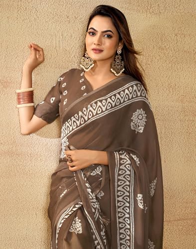 Image of SIRIL Women's Georgette Printed Saree with Unstitched Blouse Piece