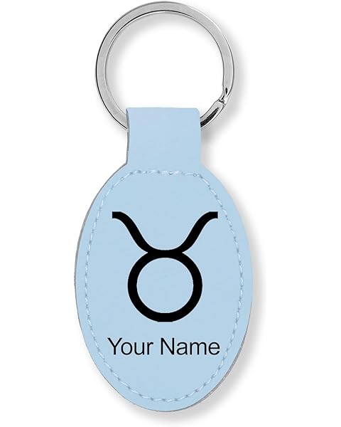 LaserGram Oval Keychain, Zodiac Sign Taurus, Personalized Engraving Included