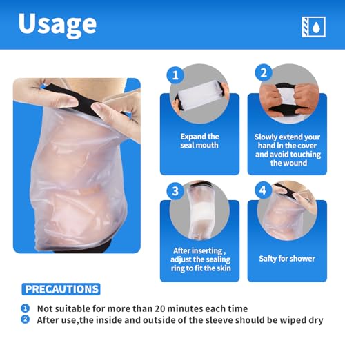 JUNUNDJING Wiederverwendbarer Cast PICC Line Gipsschutz Wasserdicht, Knieschutz für Dusche, Duschschutz Bein Fuß, Duschschutz Arm, für Knieersatz Operationen Ellboge Arm, 40 x 28 cm, Größe L