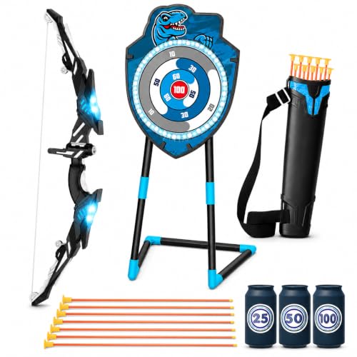 VROGTIK LED Stehendes Ziel Bogenschießen Set mit Bogen & Pfeilen für Kinder 4-12 Jahre alt Outdoor-Sportspielzeug Jungen & Mädchen (Blau)